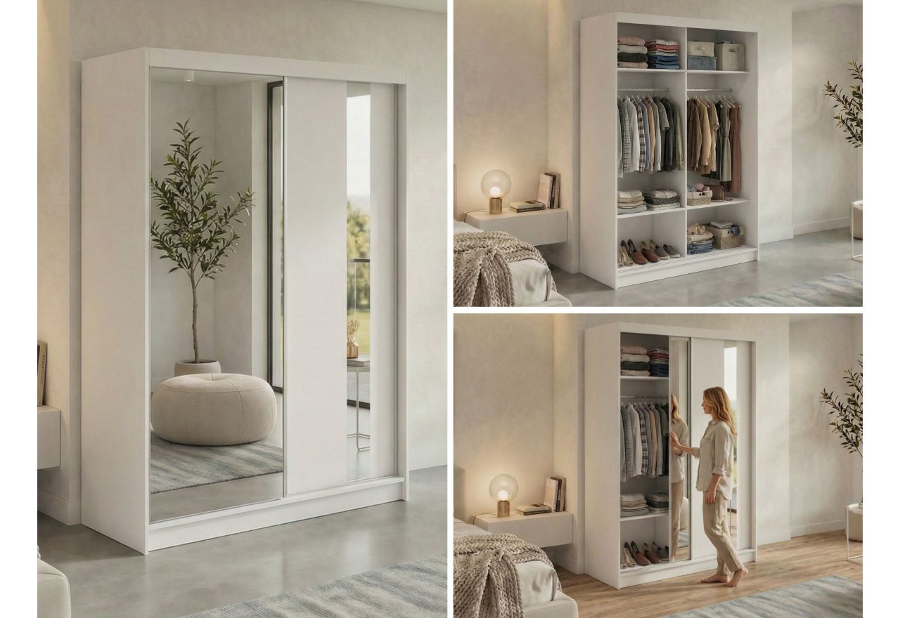 Szafa przesuwna GRECJA 150 cm - biały z lustrem