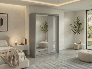 Szafa przesuwna GRECJA 150 - szary z lustrem