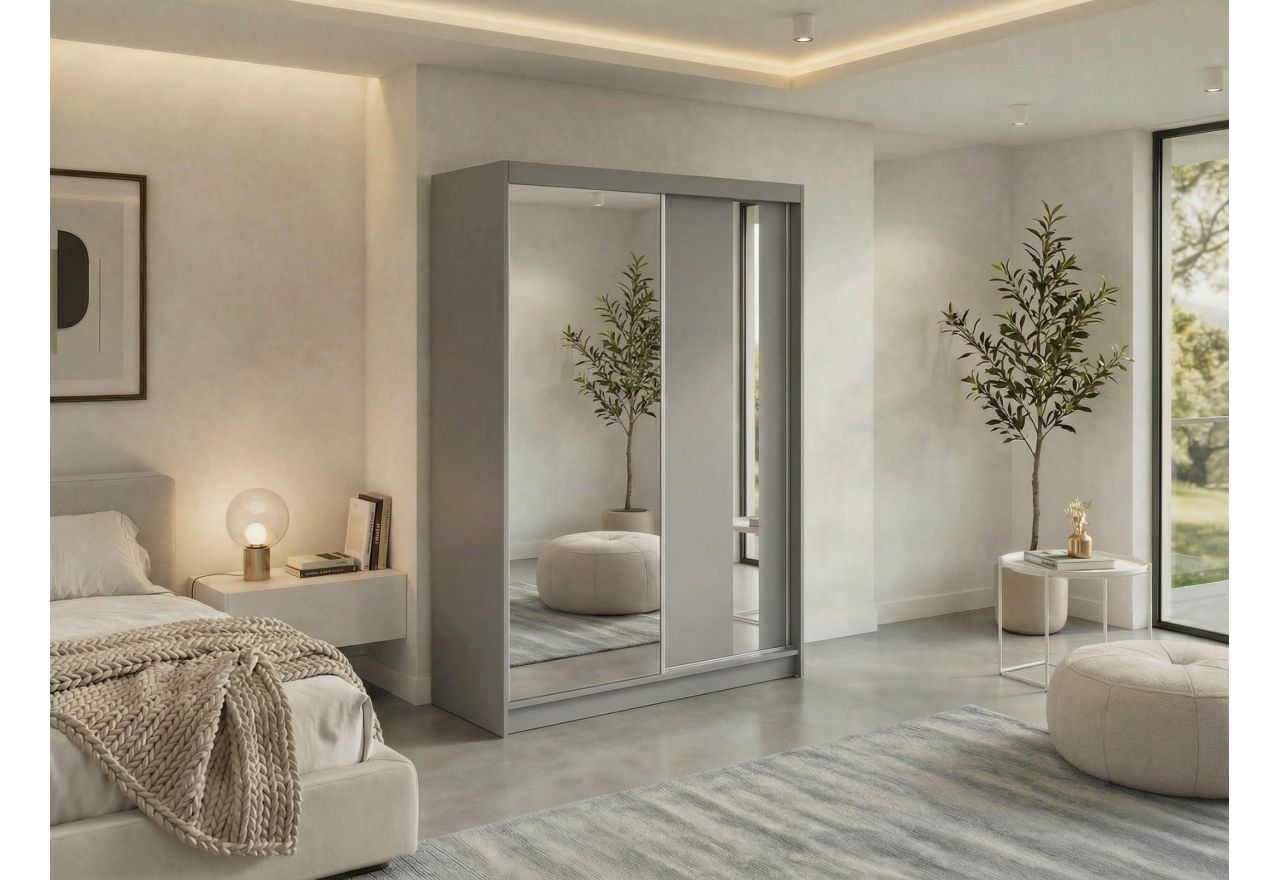 Szafa przesuwna GRECJA 150 cm - szary z lustrem