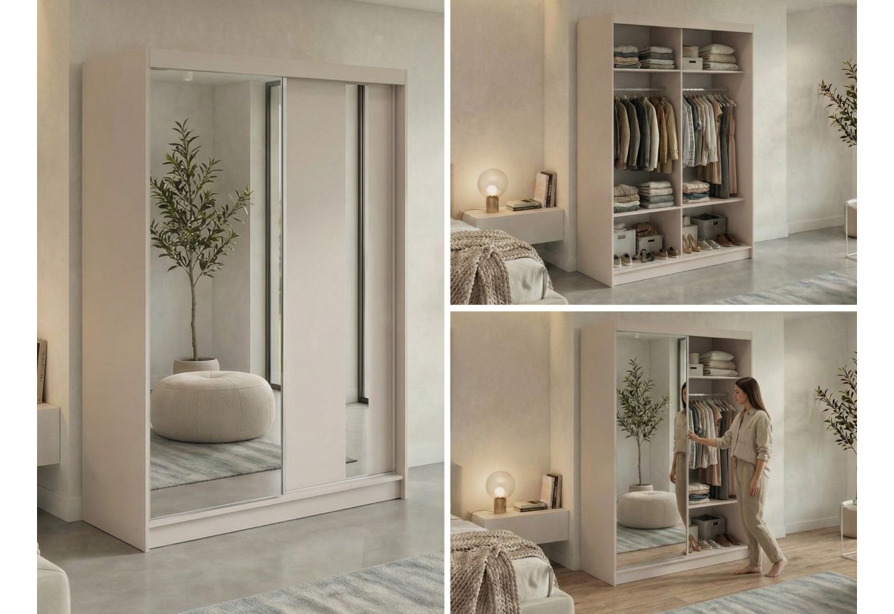 Szafa przesuwna GRECJA 150 cm - kaszmir z lustrem