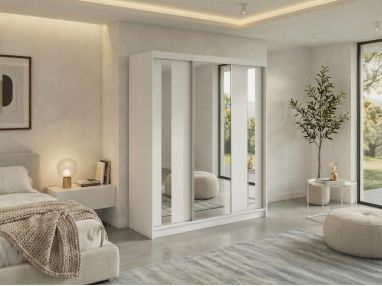 Szafa przesuwna GRECJA 180 - biały z lustrem + 2 szuflady