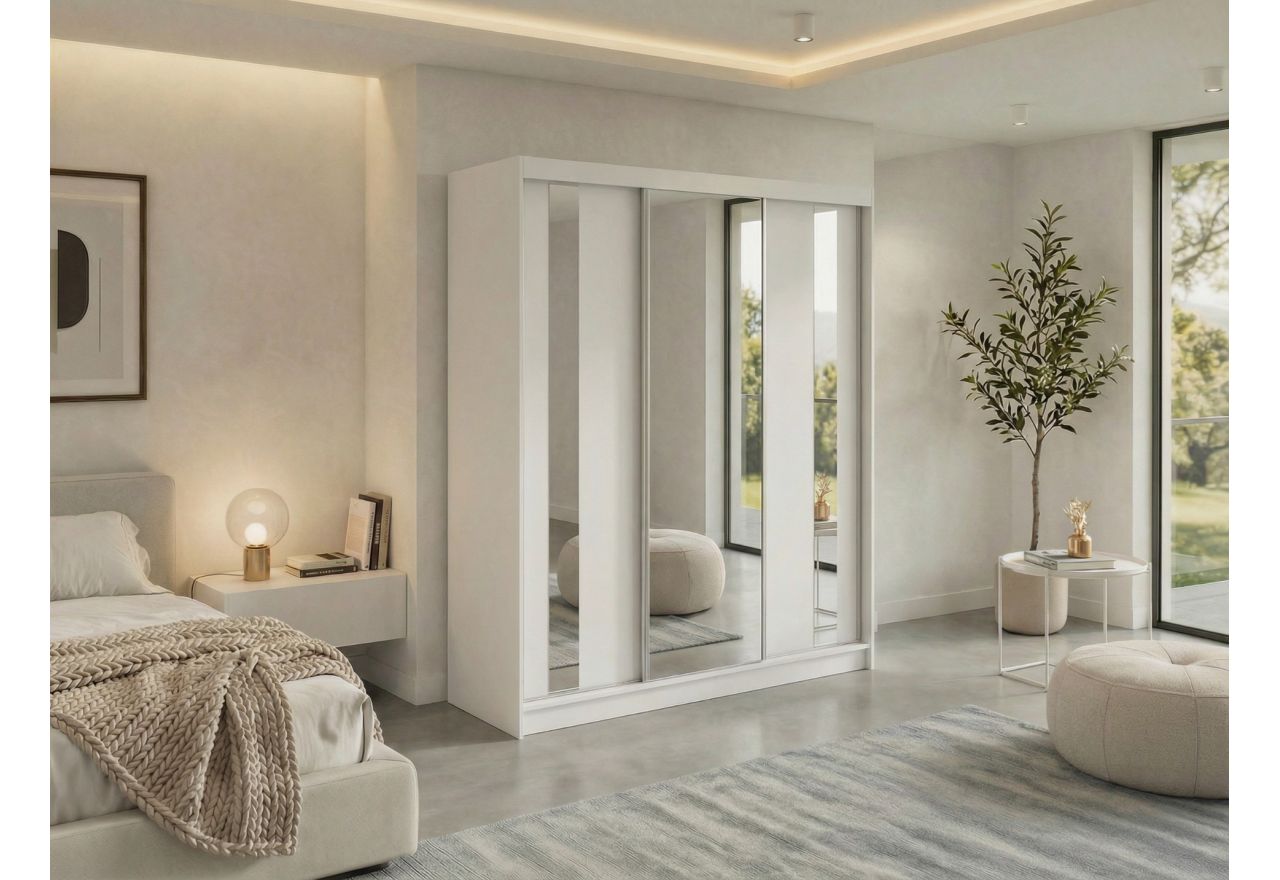 Szafa przesuwna GRECJA 180 cm - biały z lustrem + 2 szuflady