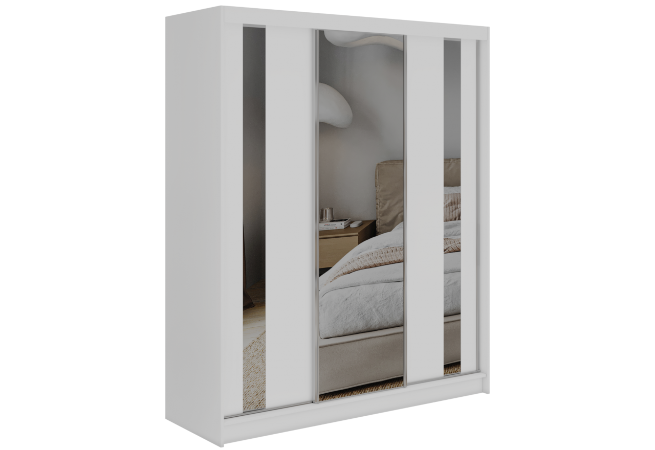 Szafa przesuwna GRECJA 180 cm - biały z lustrem + 2 szuflady