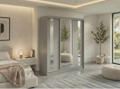 Szafa przesuwna GRECJA 180 - szary z lustrem + 2 szuflady