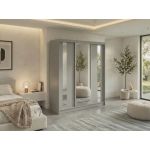 Szafa przesuwna GRECJA 180 cm - szary z lustrem + 2 szuflady