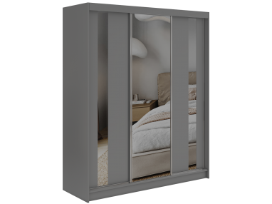 Szafa przesuwna GRECJA 180 - szary z lustrem + 2 szuflady