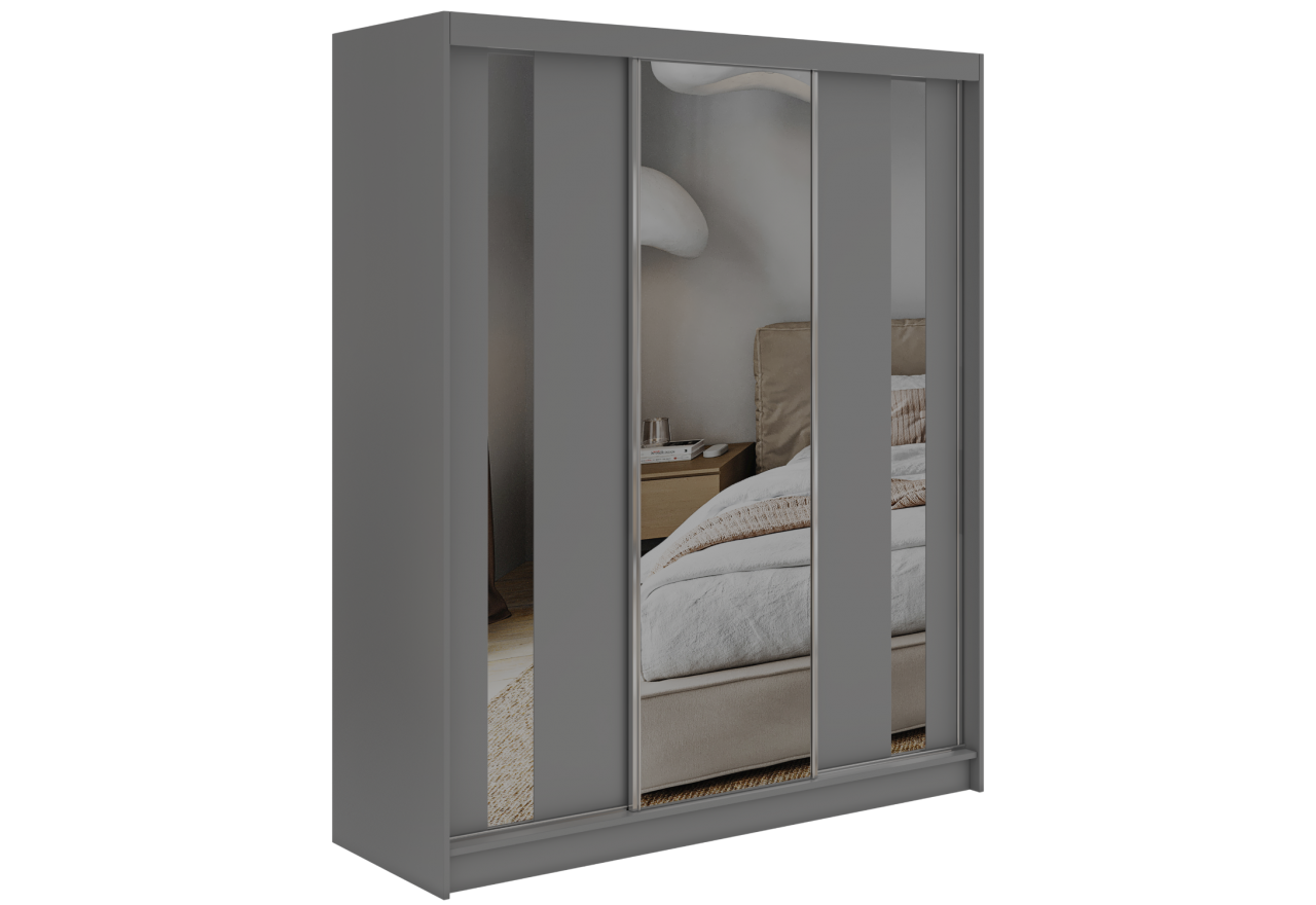 Szafa przesuwna GRECJA 180 cm - szary z lustrem + 2 szuflady