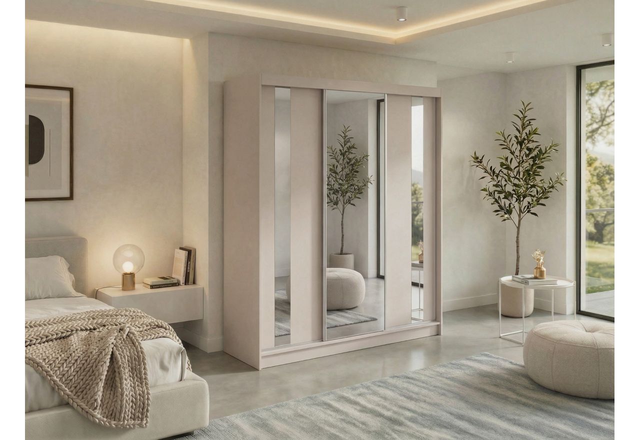 Szafa przesuwna GRECJA 180 cm - kaszmir z lustrem + 2 szuflady