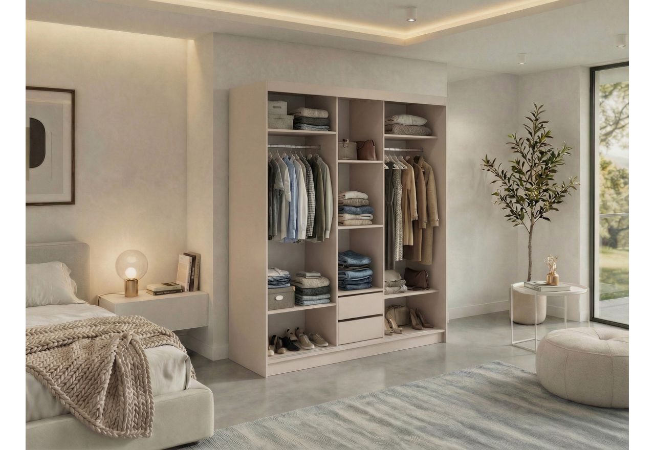 Szafa przesuwna GRECJA 180 cm - kaszmir z lustrem + 2 szuflady