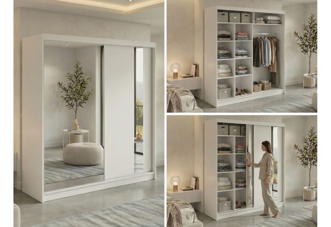 Szafa przesuwna GRECJA 200 - biały z lustrem