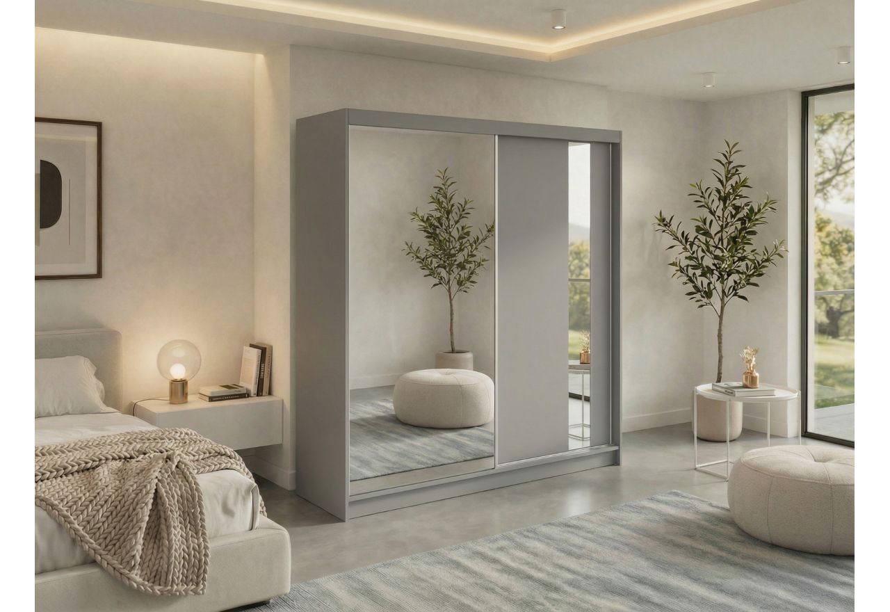 Szafa przesuwna GRECJA 200 - szary z lustrem