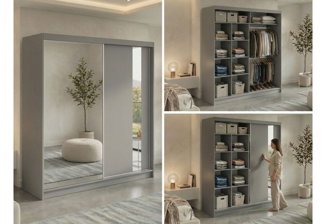 Szafa przesuwna GRECJA 200 - szary z lustrem