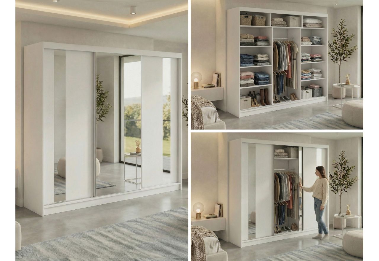Szafa przesuwna GRECJA 240 cm - biały z lustrem