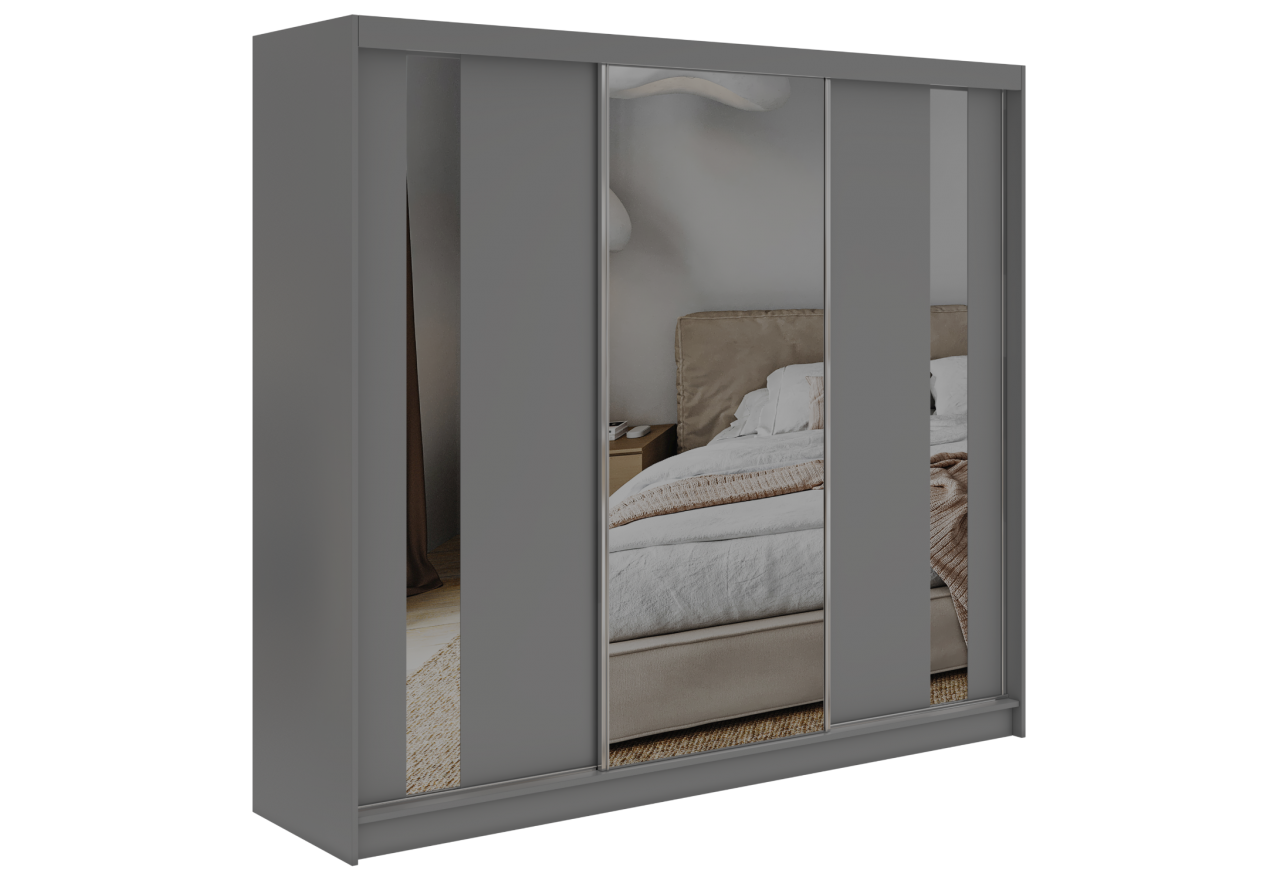 Szafa przesuwna GRECJA 240 cm - szary z lustrem