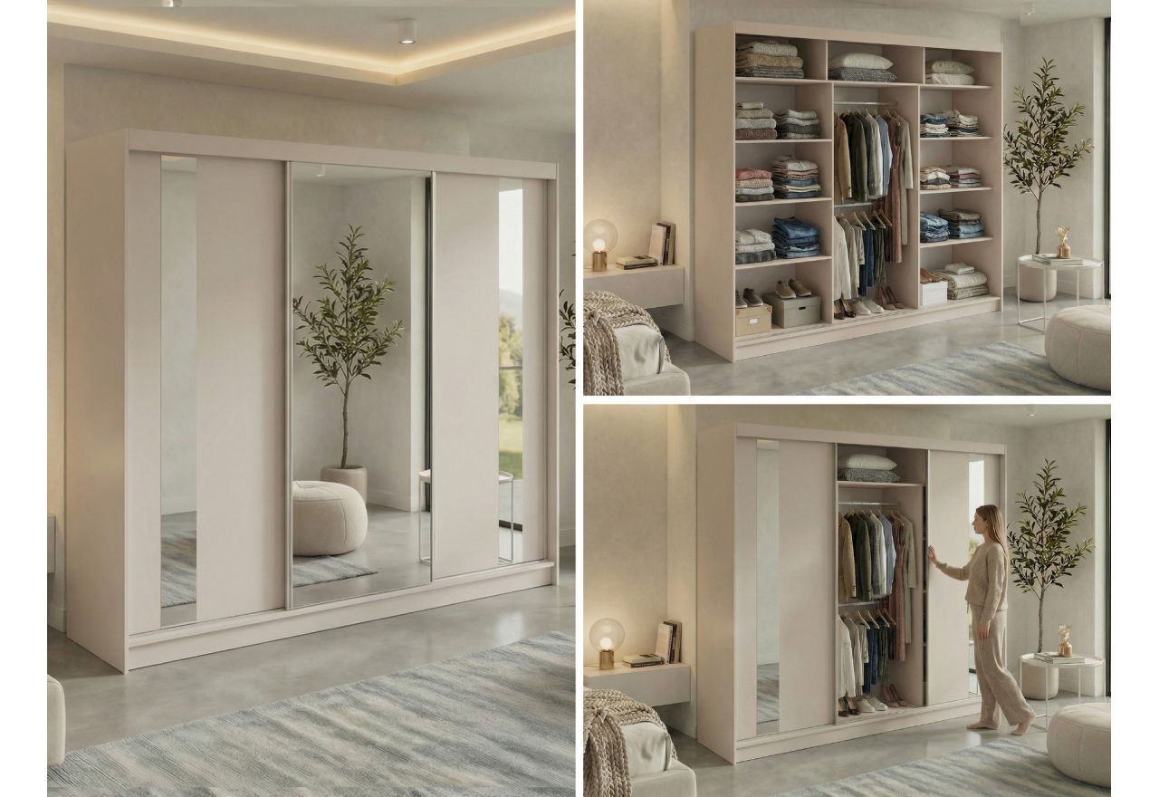 Szafa przesuwna GRECJA 240 cm - kaszmir z lustrem