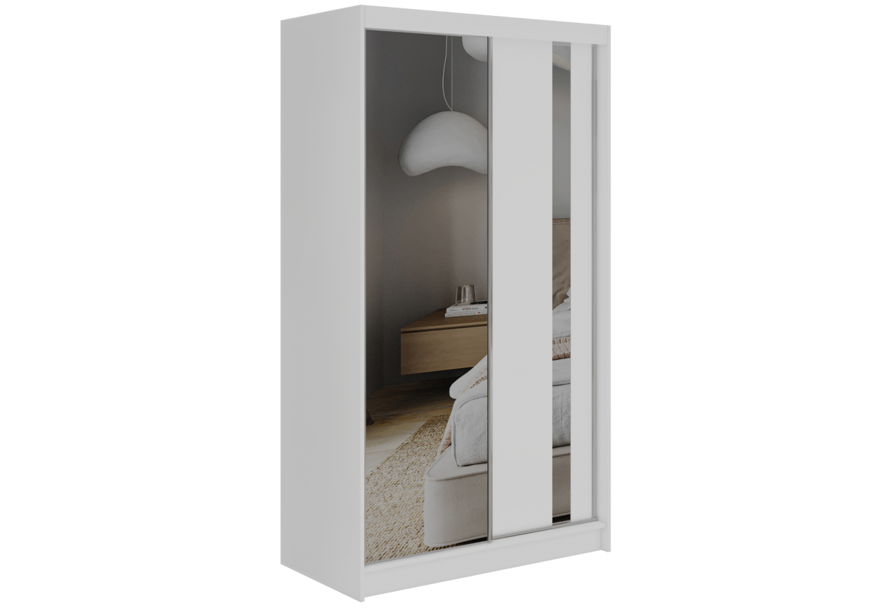 Szafa przesuwna GRECJA 120 cm - biały z lustrem + 2 szuflady