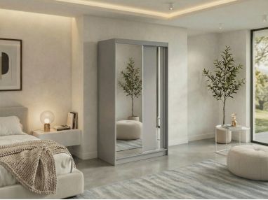 Szafa przesuwna GRECJA 120 - szary z lustrem + 2 szuflady