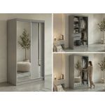 Szafa przesuwna GRECJA 120 cm - szary z lustrem + 2 szuflady