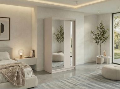 Szafa przesuwna GRECJA 120 - kaszmir z lustrem + 2 szuflady