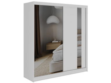 Szafa przesuwna GRECJA 200 - biały z lustrem + 4 szuflady