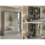 Szafa przesuwna GRECJA 200 - szary z lustrem + 4 szuflady