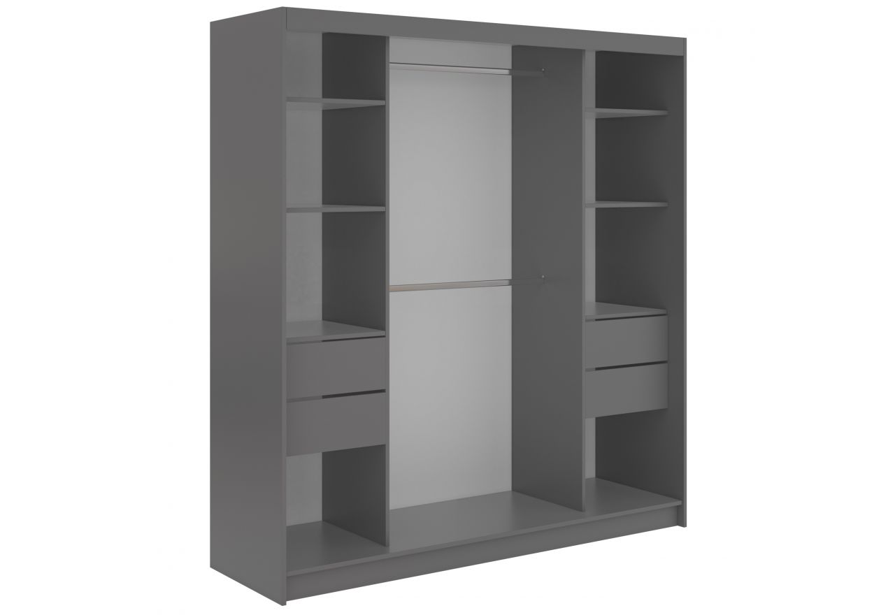 Szafa przesuwna GRECJA 200 - szary z lustrem + 4 szuflady