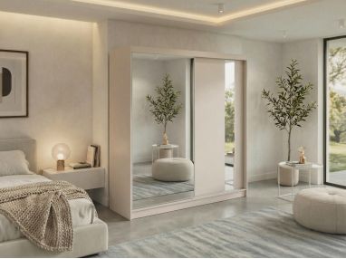 Szafa przesuwna GRECJA 200 - kaszmir z lustrem + 4 szuflady