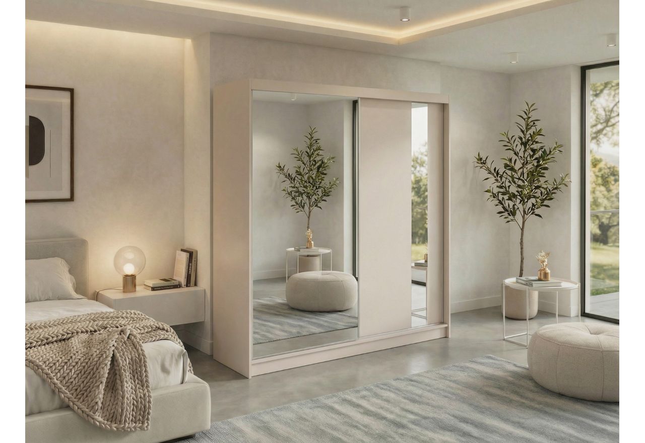 Szafa przesuwna GRECJA 200 - kaszmir z lustrem + 4 szuflady