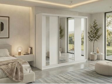 Szafa przesuwna GRECJA 240 - biały z lustrem + 4 szuflady