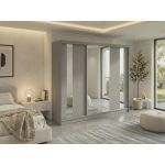 Szafa przesuwna GRECJA 240 cm - szary z lustrem + 4 szuflady