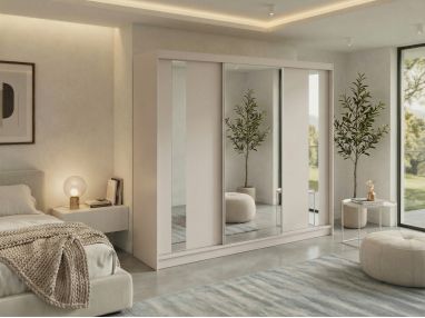 Szafa przesuwna GRECJA 240 - kaszmir z lustrem + 4 szuflady