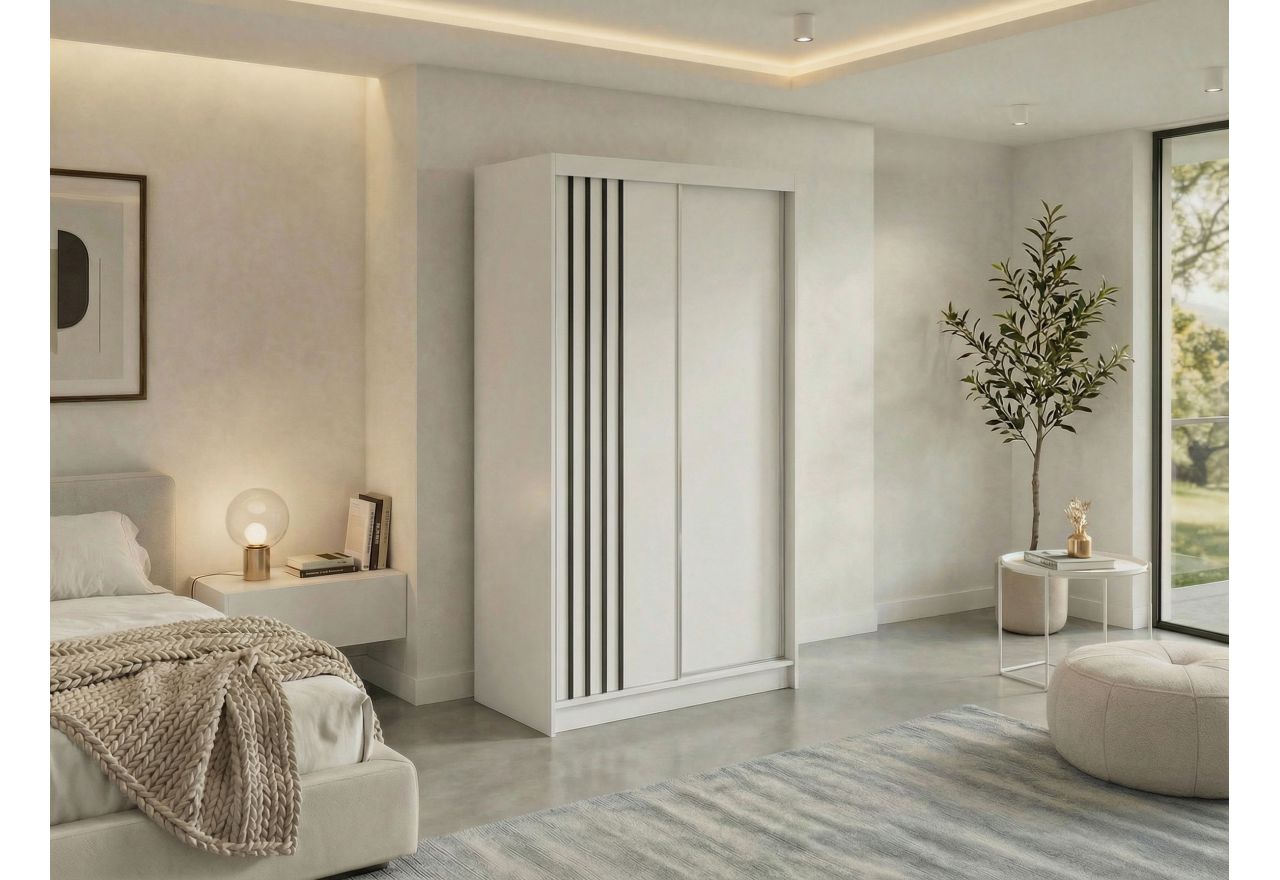 Szafa przesuwna NAURU 120 cm - biały z lamelami czarnymi