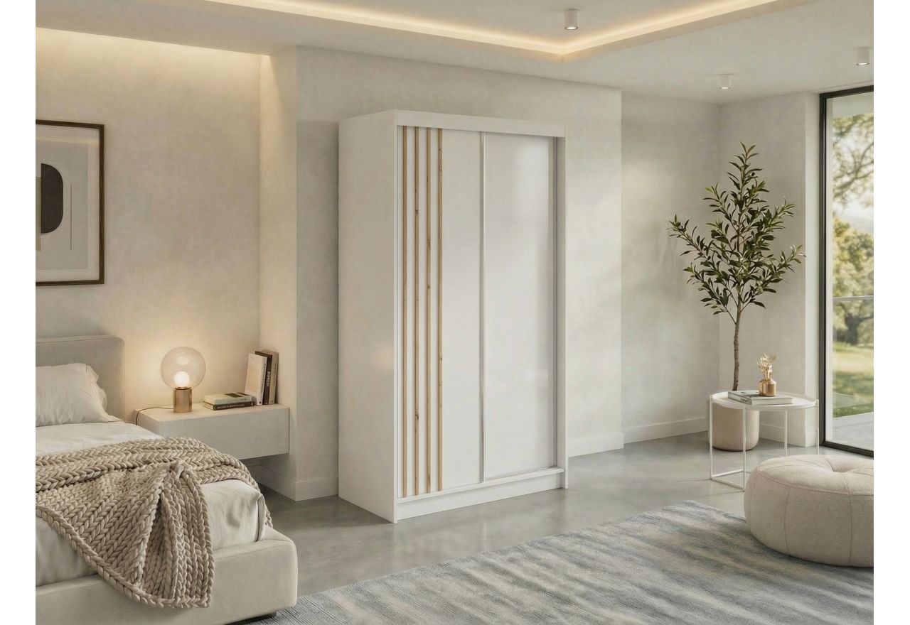 Szafa przesuwna NAURU 120 cm - biały z lamelami dąb aristan