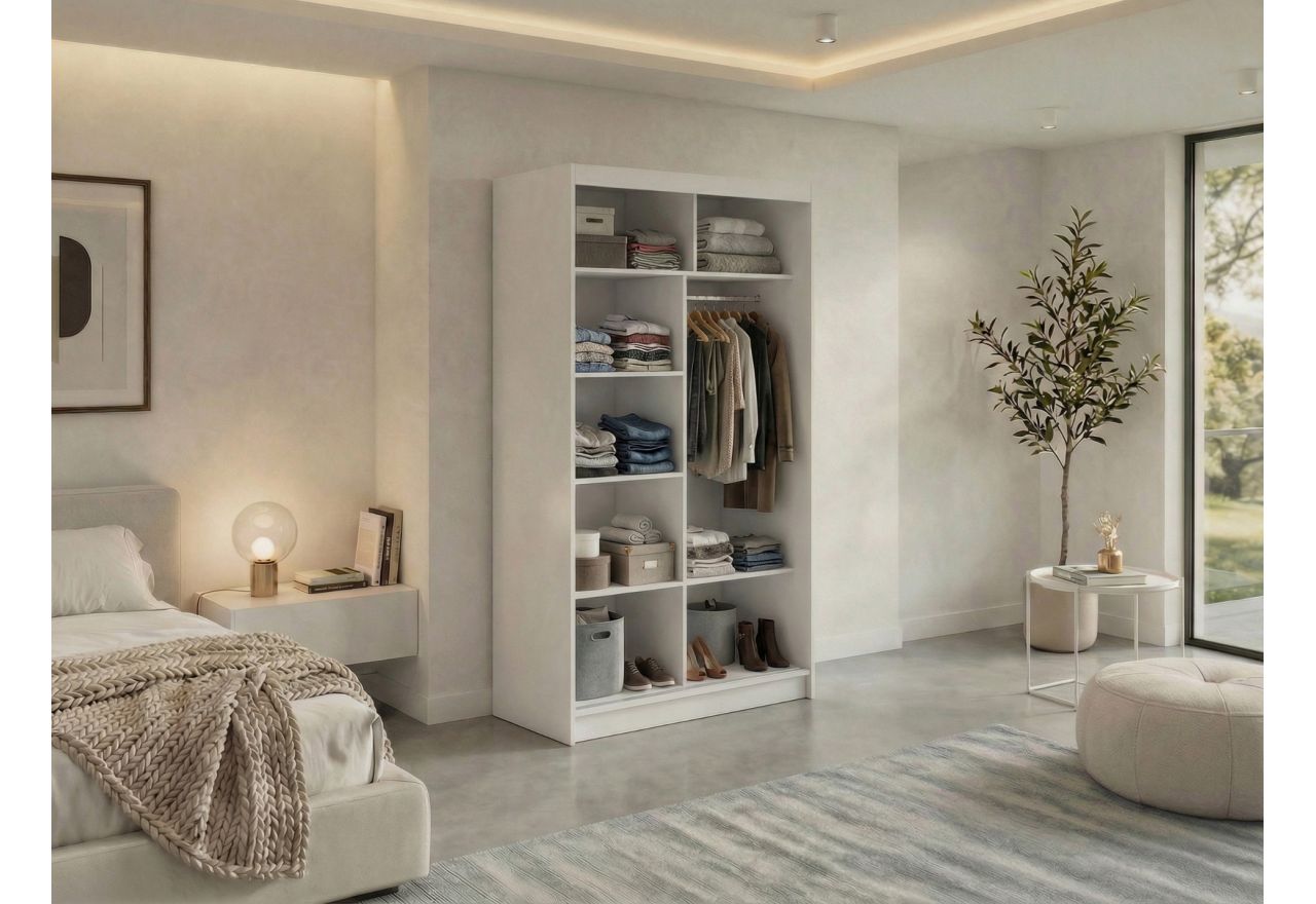 Szafa przesuwna NAURU 120 cm - biały z lamelami dąb aristan