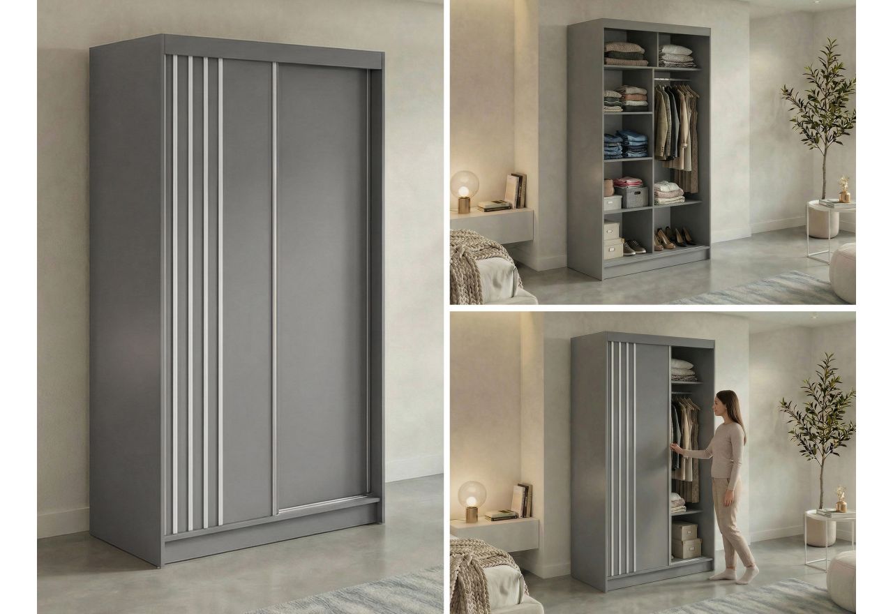 Szafa przesuwna NAURU 120 cm - szary z lamelami białymi