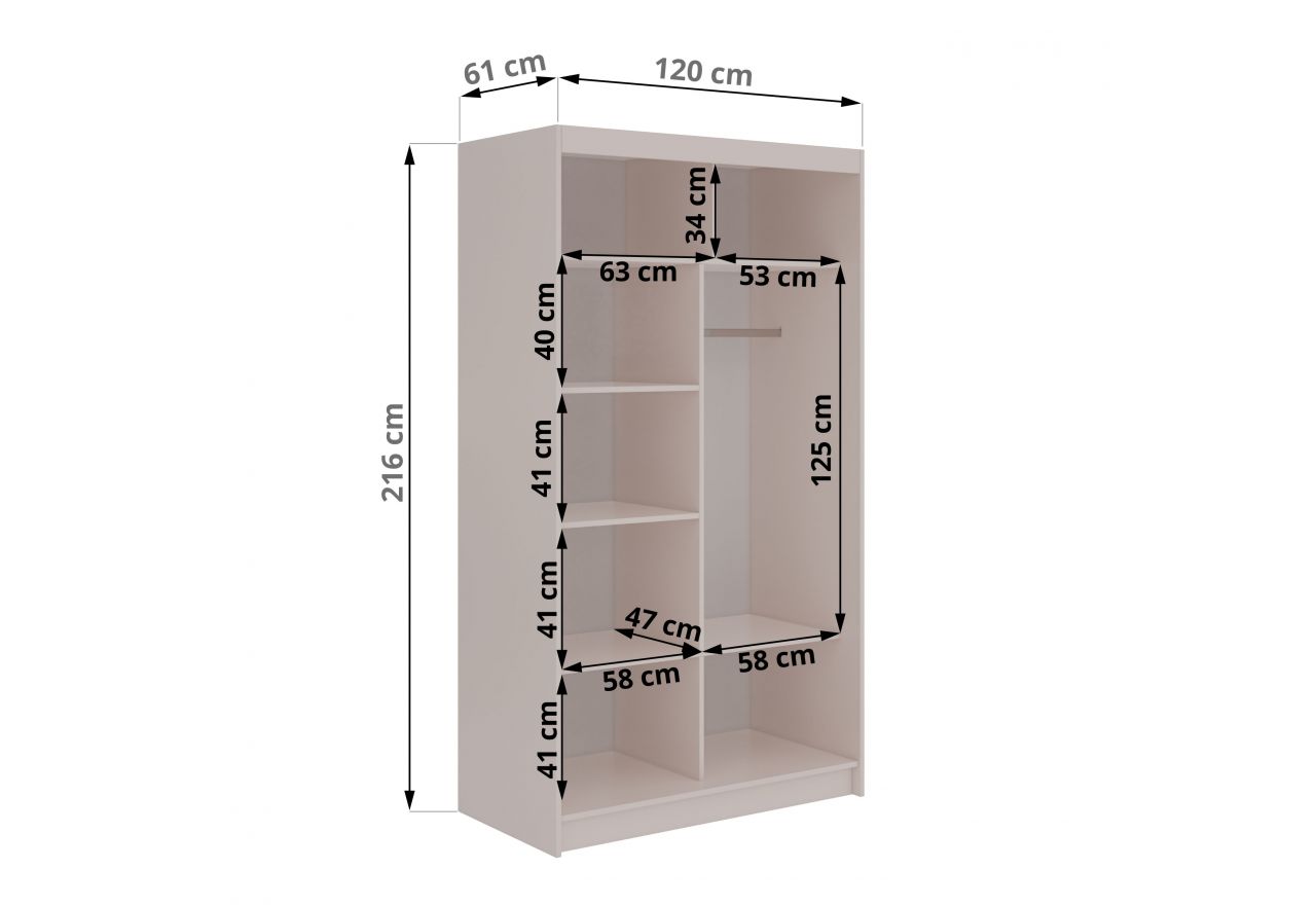 Szafa przesuwna NAURU 120 cm - kaszmir z lamelami czarnymi