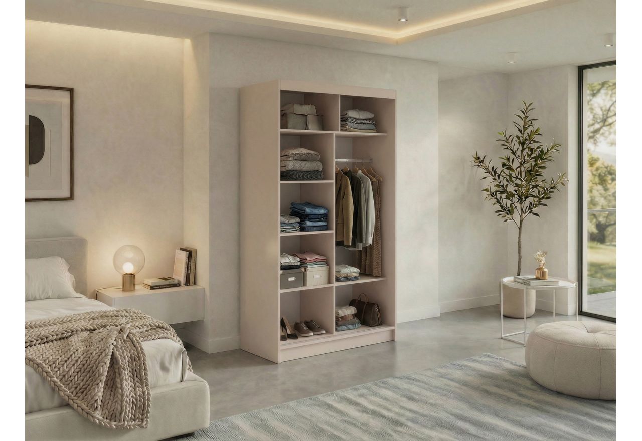 Szafa przesuwna NAURU 120 cm - kaszmir z lamelami czarnymi