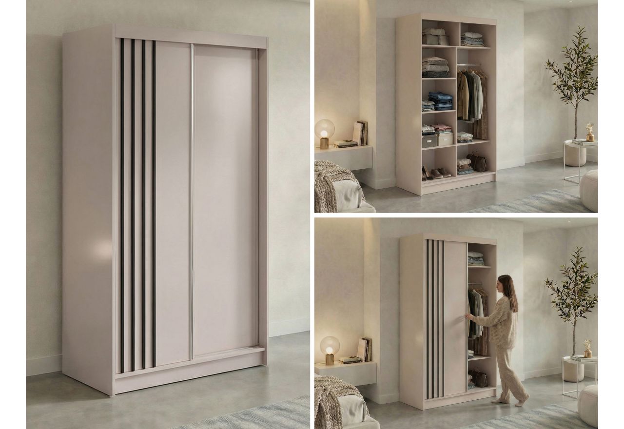 Szafa przesuwna NAURU 120 cm - kaszmir z lamelami czarnymi