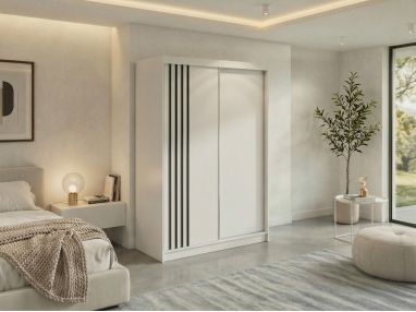 Szafa przesuwna NAURU 150 - biały z lamelami czarnymi