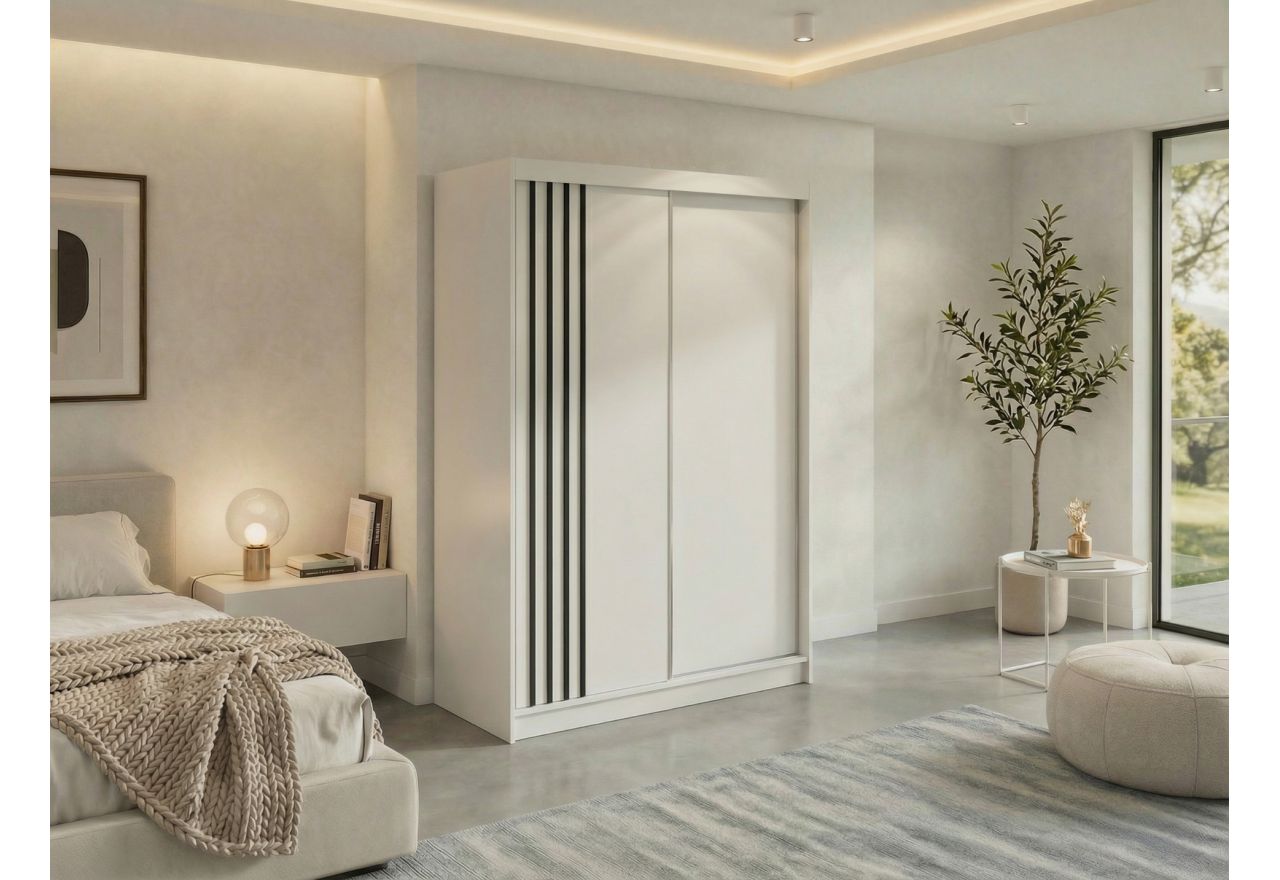 Szafa przesuwna NAURU 150 cm - biały z lamelami czarnymi