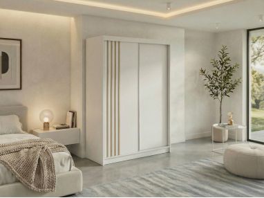 Szafa przesuwna NAURU 150 - biały z lamelami dąb aristan