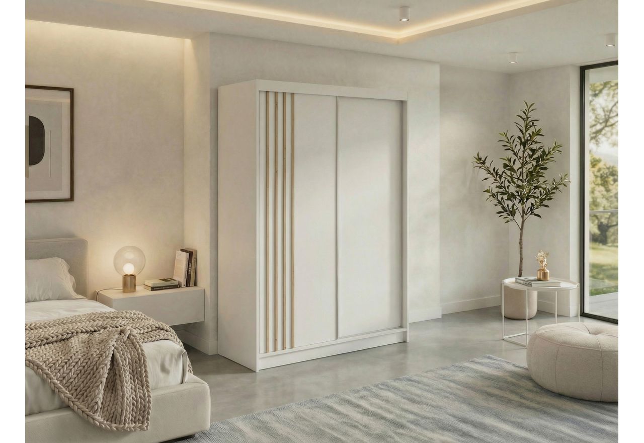 Szafa przesuwna NAURU 150 cm - biały z lamelami dąb aristan