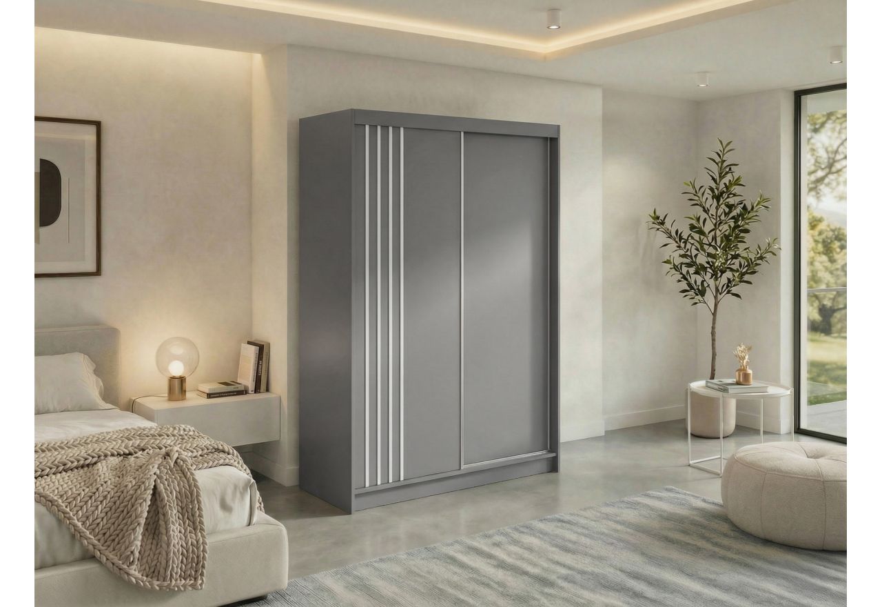 Szafa przesuwna NAURU 150 cm - szary z lamelami białymi