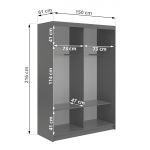 Szafa przesuwna NAURU 150 cm - szary z lamelami białymi
