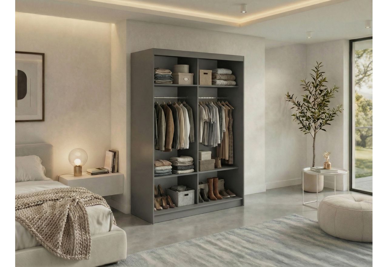 Szafa przesuwna NAURU 150 cm - szary z lamelami białymi