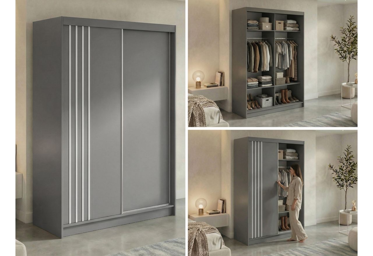 Szafa przesuwna NAURU 150 cm - szary z lamelami białymi