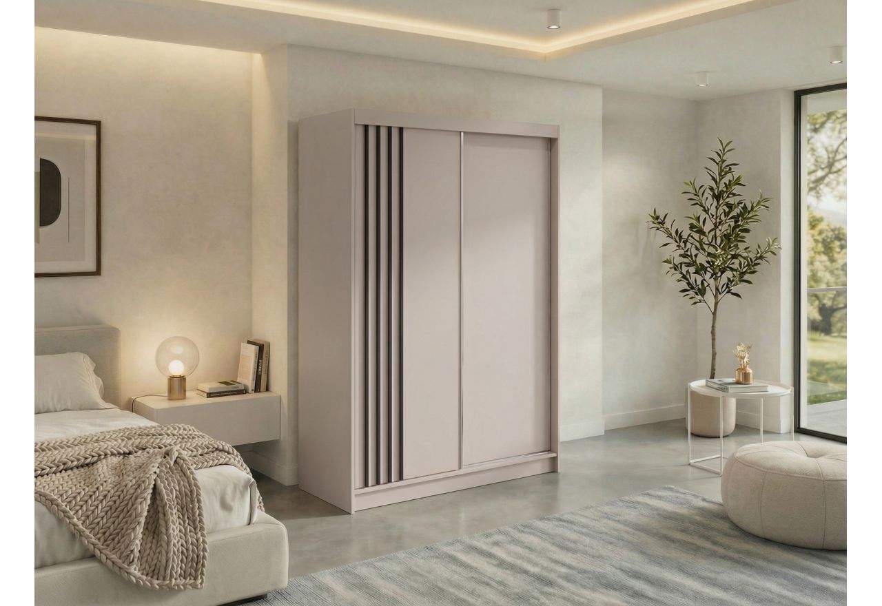 Szafa przesuwna NAURU 150 cm - kaszmir z lamelami czarnymi