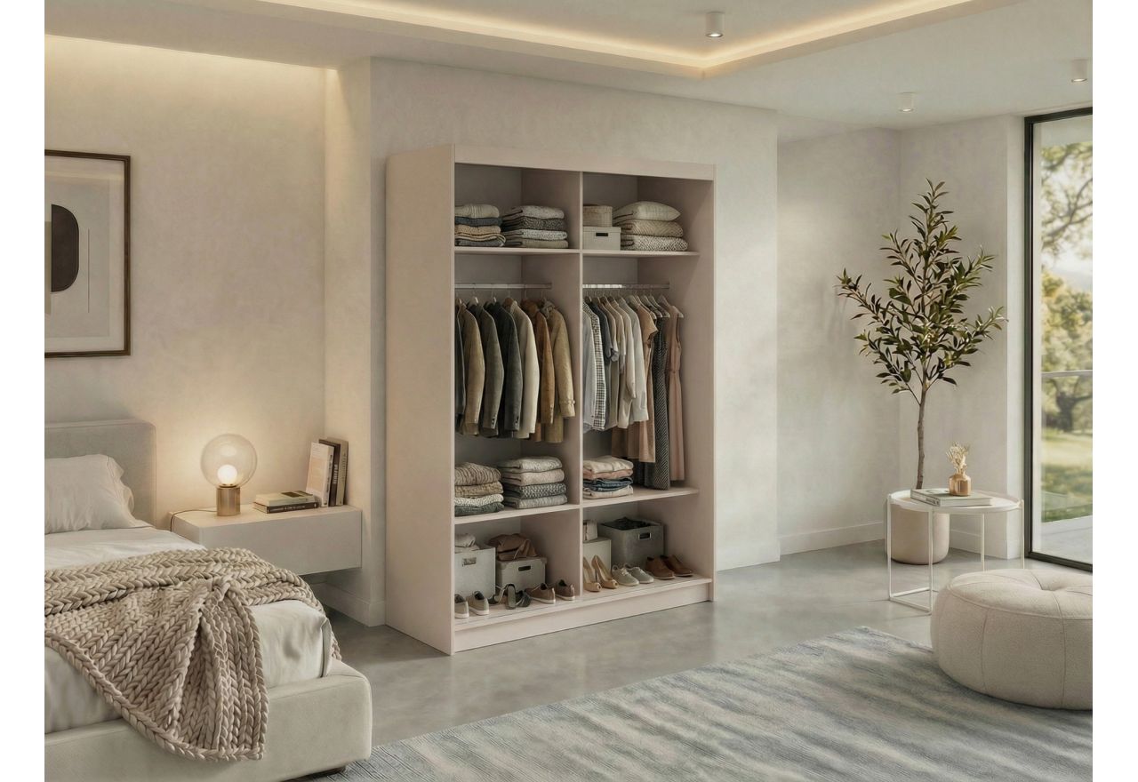 Szafa przesuwna NAURU 150 cm - kaszmir z lamelami czarnymi