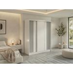 Szafa przesuwna NAURU 180 cm - biały z lamelami czarnymi + 2 szuflady