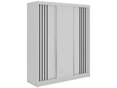 Szafa przesuwna NAURU 180 - biały z lamelami czarnymi + 2 szuflady